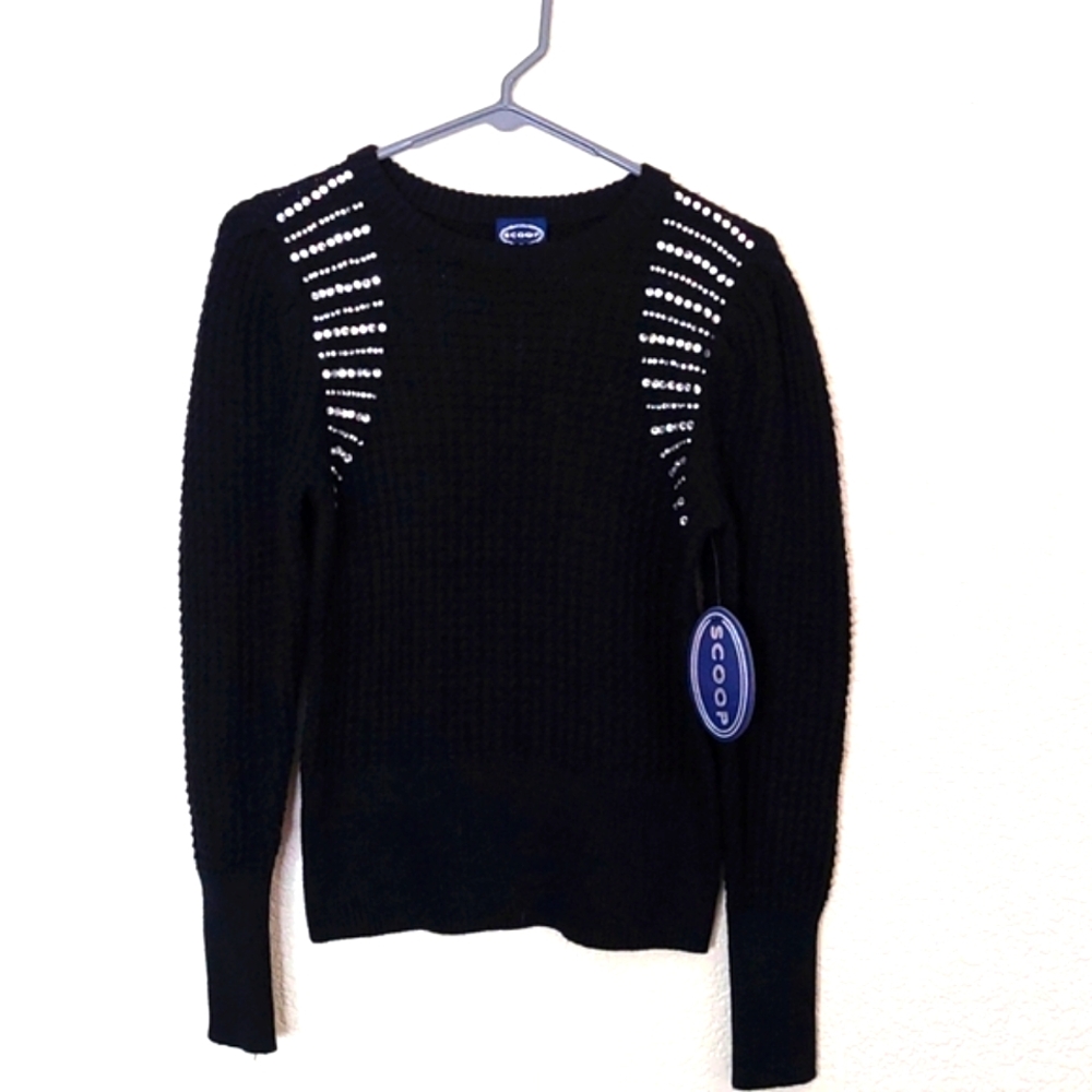 NWT black cotton blend sweater with rhinestones by Scoop, XS